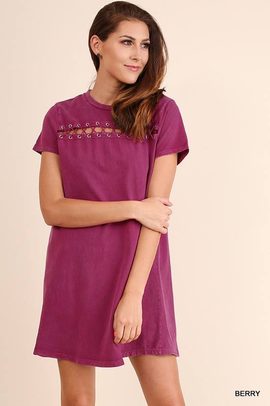 Garmet Dye Washed Dress with Stitching Front Detail
