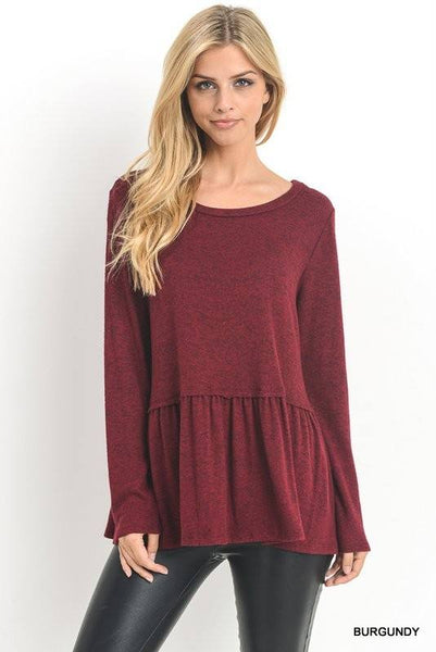 Solid Peplum Long Sleeve Top