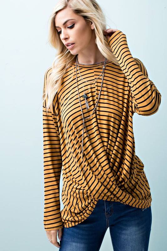 Striped, Rayon, Long Sleeve Top