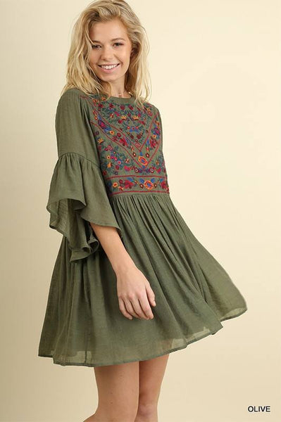 Dress With Floral Embroidery and Back Keyhole