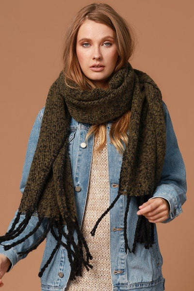 Lush Thick Oblong Scarf With Frayed Edges