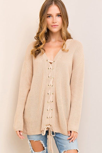 Solid Lace Up Sweater Top